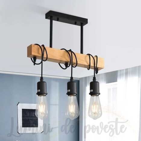 Lustra Vintage Wood, 3 surse de iluminare